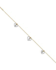 14K Two-tone Twisted and Diamond Cut Hearts 9in Plus 1in ext Anklet