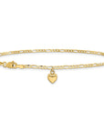 14k Figaro Link with Dangling Heart Anklet