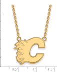 10k Gold NHL LogoArt Calgary Flames Letter C Large Pendant 18 inch Necklace