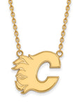 10k Gold NHL LogoArt Calgary Flames Letter C Large Pendant 18 inch Necklace