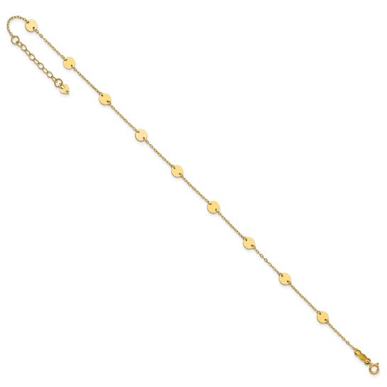 14K Polished Disc 9in Plus 1in ext. Anklet