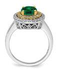 14K Two-Tone Lab Grown Diamond & Created Emerald Ring