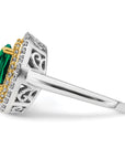 14K Two-Tone Lab Grown Diamond & Created Emerald Ring