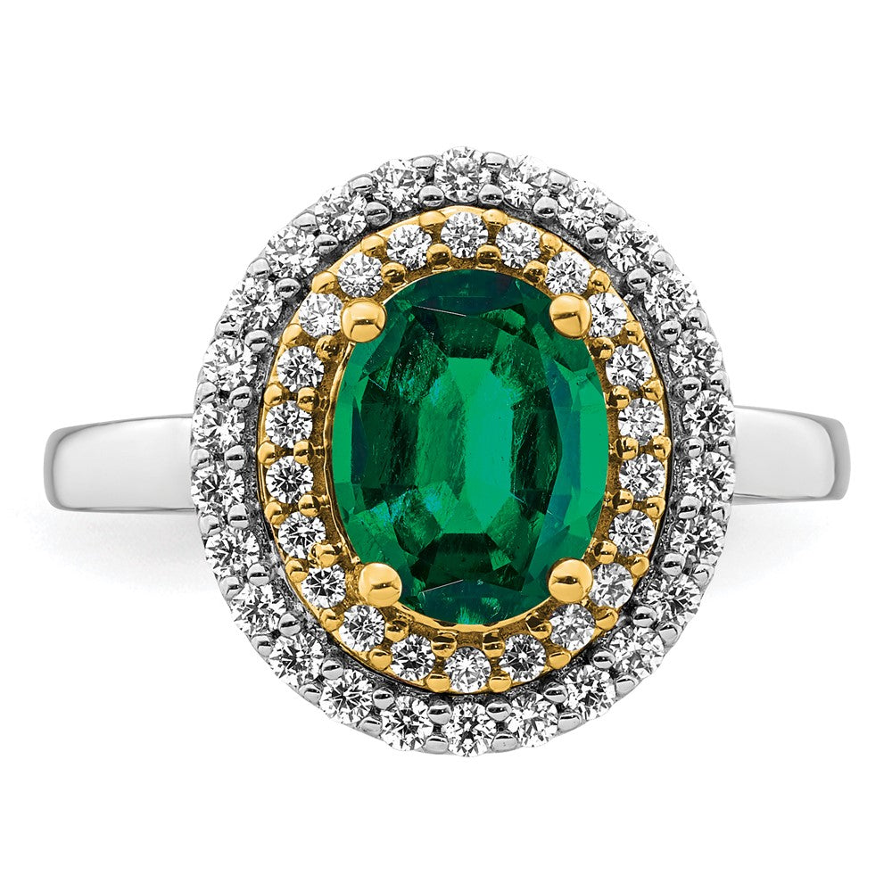 14K Two-Tone Lab Grown Diamond &amp; Created Emerald Ring