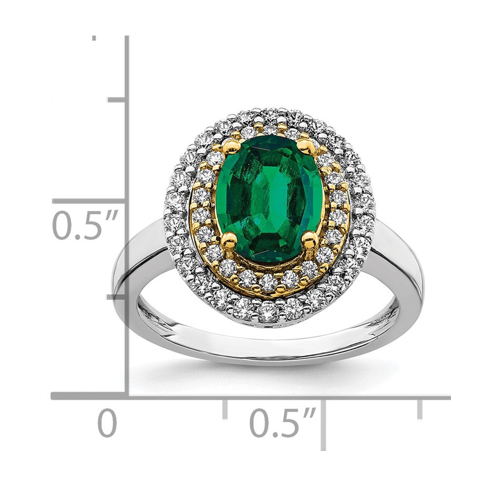 14K Two-Tone Lab Grown Diamond &amp; Created Emerald Ring