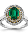 14K Two-Tone Lab Grown Diamond & Created Emerald Ring