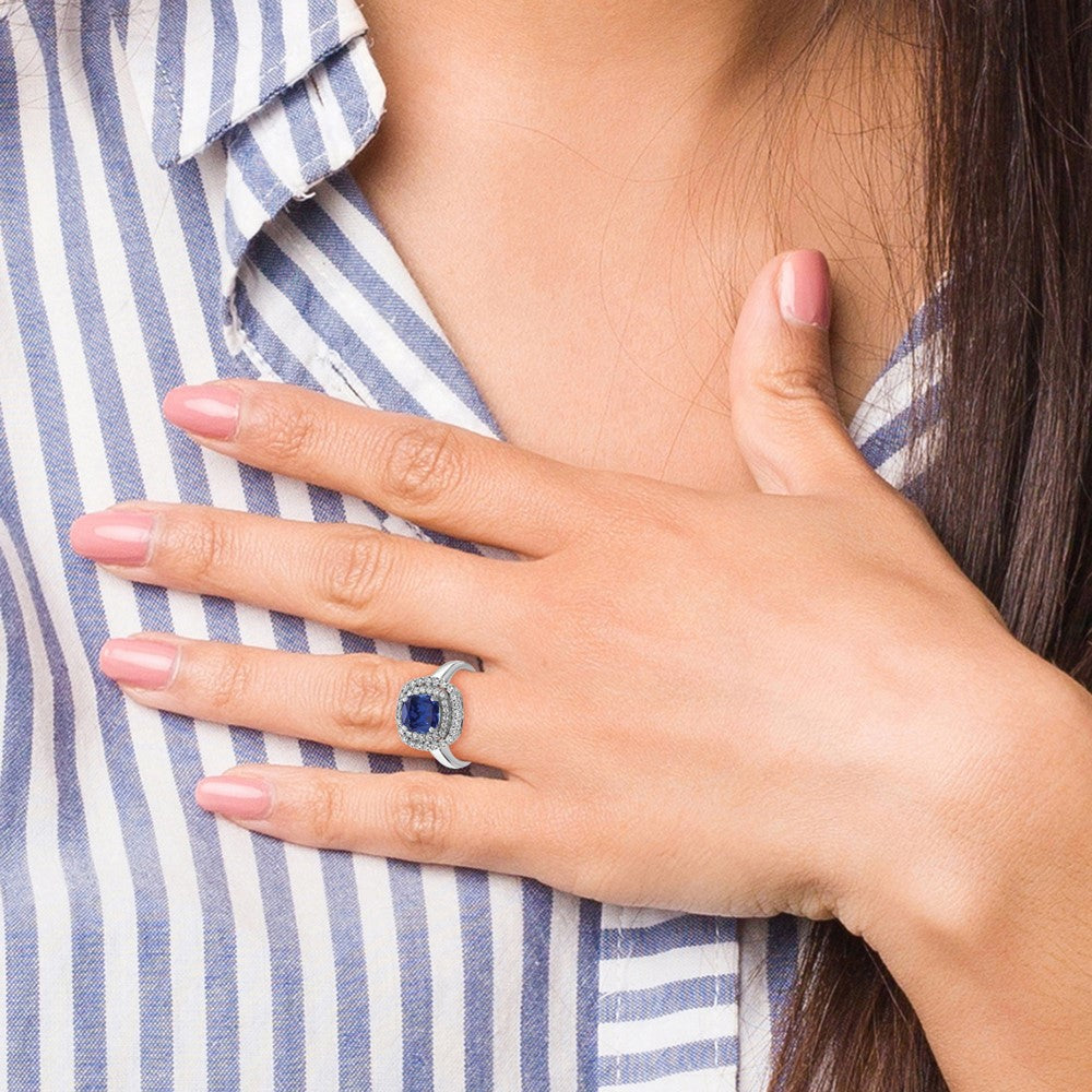 14K White Gold Lab Grown Diamond &amp; Created Blue Sapphire Ring