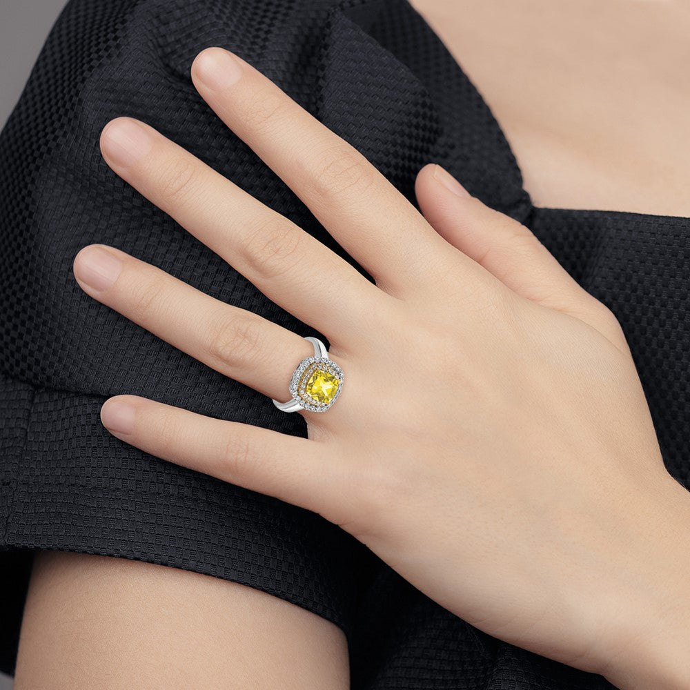 14K Two-Tone Lab Grown Diamond &amp; Created Yellow Sapphire Ring