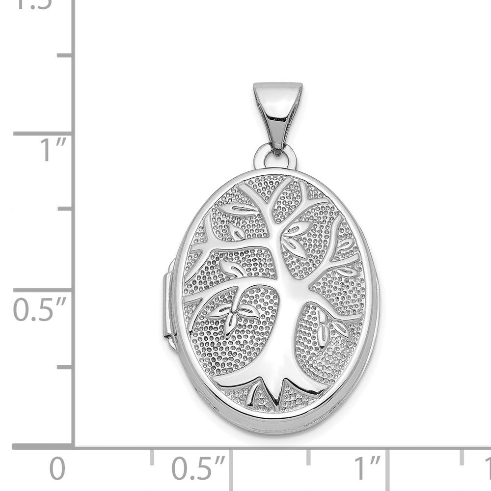 14k White Gold 21x16mm Oval Tree Locket