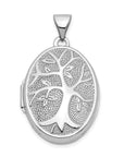 14k White Gold 21x16mm Oval Tree Locket