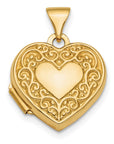 14k Polished Fancy Scroll Design Reversible 15mm Heart Locket