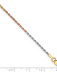 14K Tri-colored 9 inch 1.5mm Diamond-cut Rope with Lobster Clasp Anklet