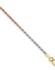 14K Tri-colored 9 inch 1.5mm Diamond-cut Rope with Lobster Clasp Anklet