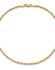 14K 10 inch 2mm Diamond-cut Rope with Lobster Clasp Anklet