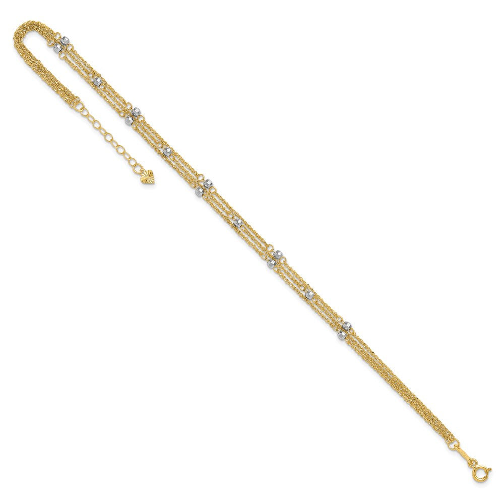 14k Two-tone Triple Strand 9in Plus 1in ext. Anklet