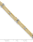 14k Two-tone Triple Strand 9in Plus 1in ext. Anklet