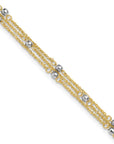 14k Two-tone Triple Strand 9in Plus 1in ext. Anklet