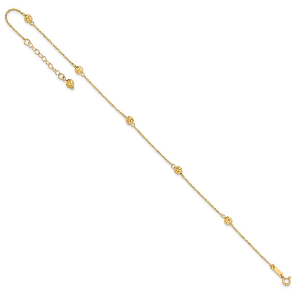 14k Diamond-cut Bead w/ 1in ext. Anklet