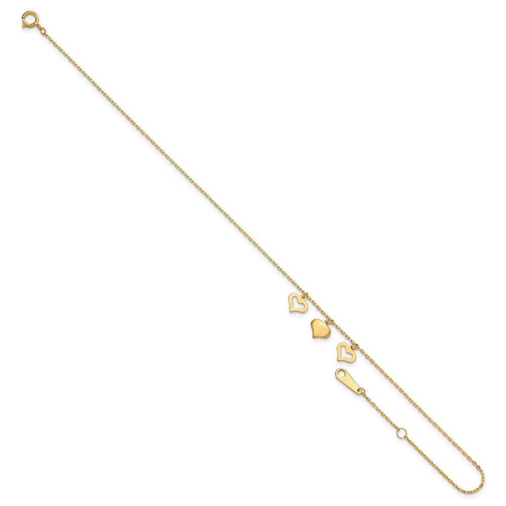 14k 3 Hearts 10inch Plus 1 inch Extension Anklet