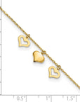 14k 3 Hearts 10inch Plus 1 inch Extension Anklet