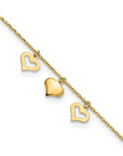 14k 3 Hearts 10inch Plus 1 inch Extension Anklet