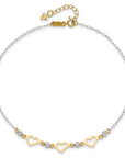 14K Two-tone Oval Link Diamond-cut Beads and Heart 9in Plus 1in Ext Anklet