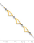 14K Two-tone Oval Link Diamond-cut Beads and Heart 9in Plus 1in Ext Anklet