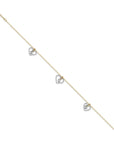 14K Two-tone Twisted and Diamond Cut Hearts 9in Plus 1in ext Anklet