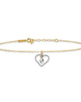 14K Two-tone Twisted and Diamond Cut Hearts 9in Plus 1in ext Anklet