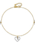 14K Two-tone Twisted and Diamond Cut Hearts 9in Plus 1in ext Anklet