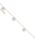 14K Two-tone Twisted and Diamond Cut Hearts 9in Plus 1in ext Anklet