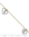 14K Two-tone Twisted and Diamond Cut Hearts 9in Plus 1in ext Anklet