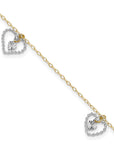 14K Two-tone Twisted and Diamond Cut Hearts 9in Plus 1in ext Anklet