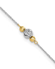 14K White Gold Ropa Two-tone Diamond Cut Bead 9in Plus 1in Ext. Anklet