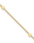 14K Polished Hearts 10in Plus 1in ext. Anklet