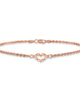 14k Rose Gold Diamond-cut Rope with Heart 10in Anklet