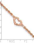 14k Rose Gold Diamond-cut Rope with Heart 10in Anklet