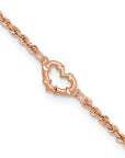 14k Rose Gold Diamond-cut Rope with Heart 10in Anklet