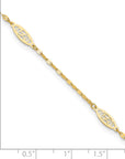 14K Polished Fancy Filigree Link 9in Plus 1 in ext. Anklet