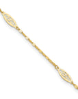 14K Polished Fancy Filigree Link 9in Plus 1 in ext. Anklet