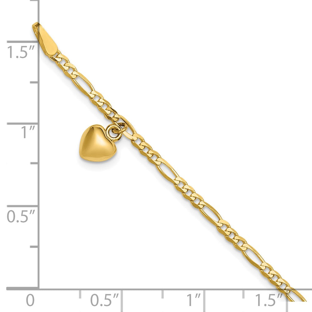 14k Figaro Link with Dangling Heart Anklet