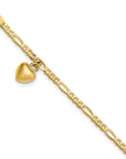 14k Figaro Link with Dangling Heart Anklet