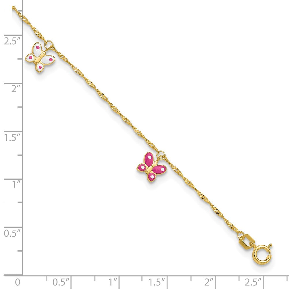 14k Enameled Butterfly 9in Plus 1in Ext Anklet