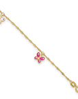 14k Enameled Butterfly 9in Plus 1in Ext Anklet