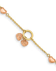 14k Two-tone Diamond-cut Hearts w/1in Ext. Bracelet