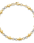 14K Two-tone Polished D/C Heart 7.5in Bracelet