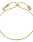 14K Tri-color D/C Heart Adjustable Bracelet